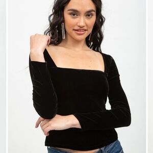 n:Philanthropy Black Velvet  Square Neck Armida Top M NWT